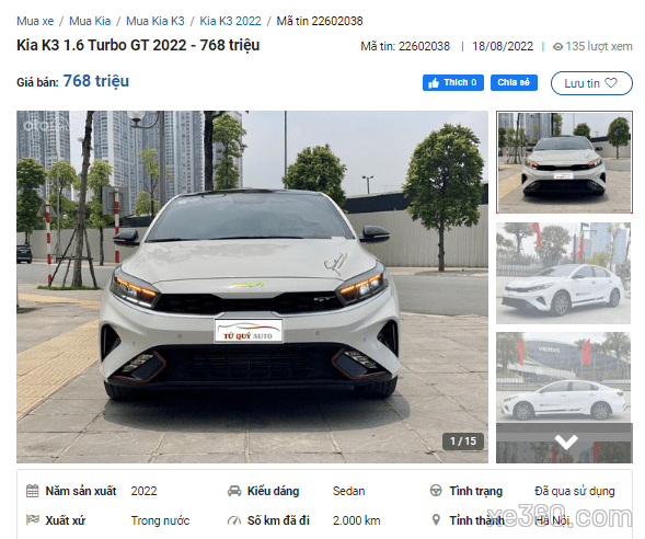 Kia K3 GT 2022 cũ rẻ hơn 100 triệu đồng với ODO chỉ 2.000 km