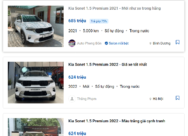 KIA Sonet 1.5 Premium "chạy lướt" thét giá cao hơn giá niêm yết đến 61 triệu đồng