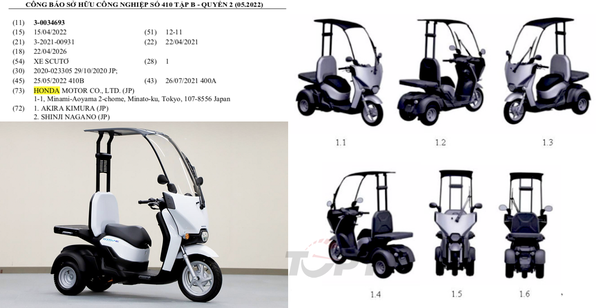 Honda đăng ký bảo hộ kiểu dáng mẫu xe máy điện 3 bánh Gyro Canopy:e tại Việt Nam