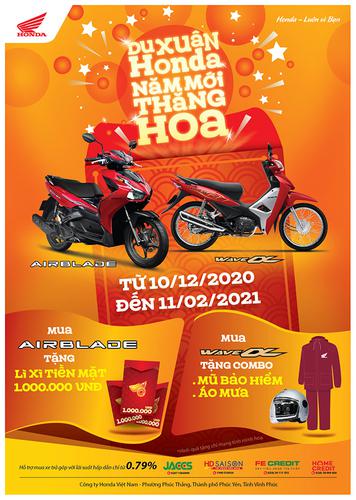 Khách hàng khi mua xe  Wave Alpha 110cc & Air Blade 150cc/125cc sẽ nhận được rất nhiều khuyến mãi đến từ thương hiệu Honda