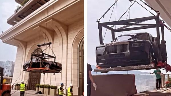 Tỷ phú Trung Quốc cẩu Rolls-Royce lên Penthouse tầng 44 để trưng bày
